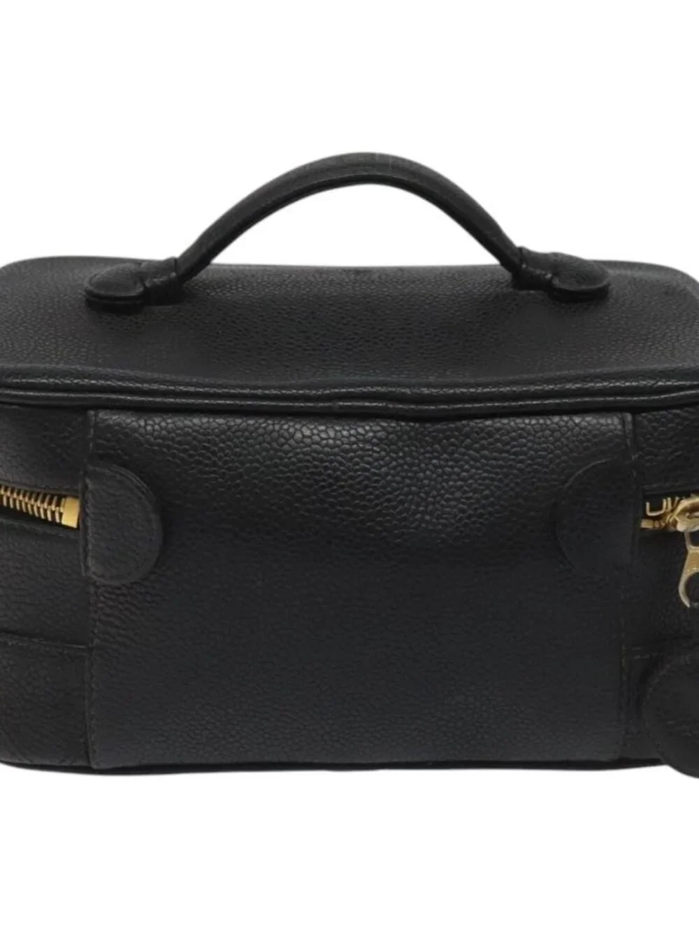 CHANEL Bicolore Vanity Hand Bag Grained Calf Skin Black CC Auth yb789